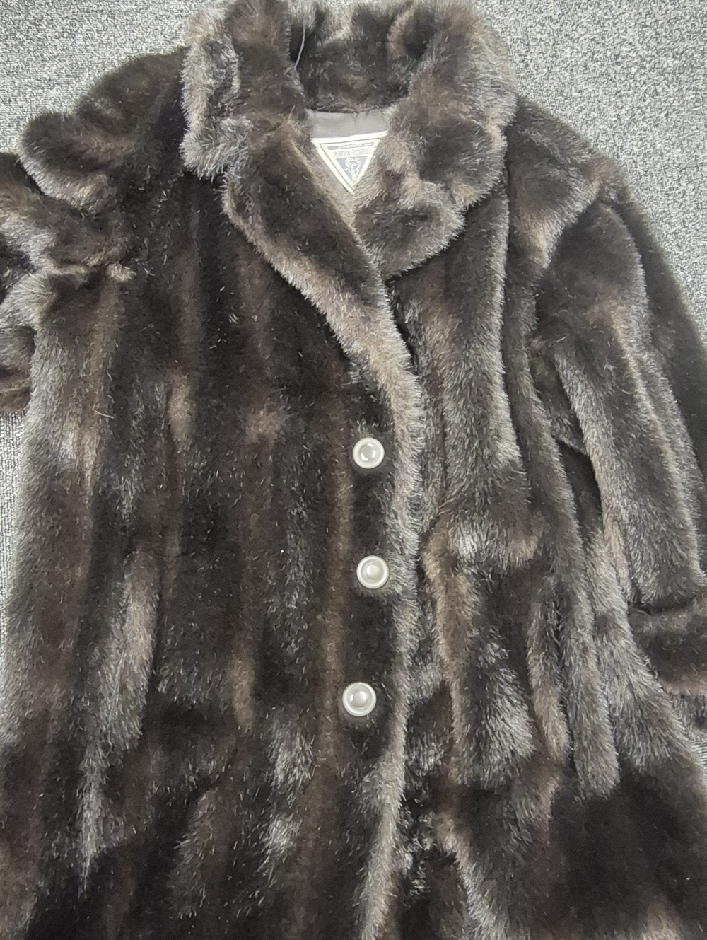 Vtg J. Percy Marvin Richards Faux Fur Coat Long Mink Style Brown Large USA - Picture 5 of 9
